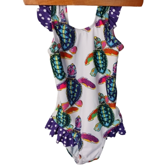 Millie Loves Lily, Baby One Piece, Swimsuit, Ruffled UPF 50 Lined Turtles Summer - Picture 1 of 7